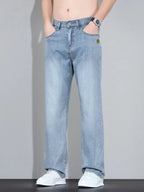 Lyocell Ice Silk Jeans Men's Fashion Korean Ultra-Thin Denim Pants Soft Drape Comfortable Business Straight Casual Trousers