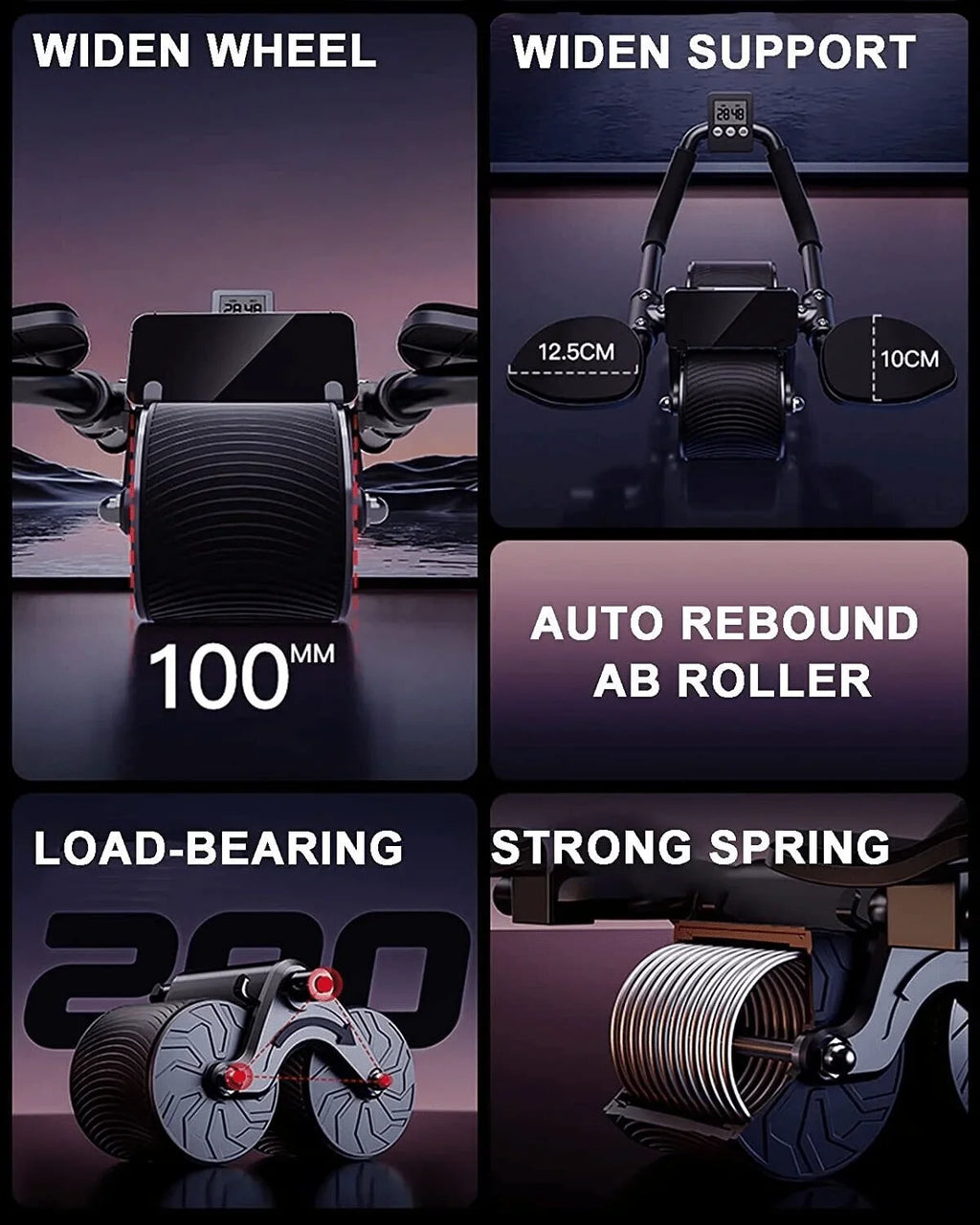 Ab Roller Wheel Workout Abdominal Fitness Wheel For Core Muscles Training Automatic Rebound Ab Roller With Timer Ergonomic Design