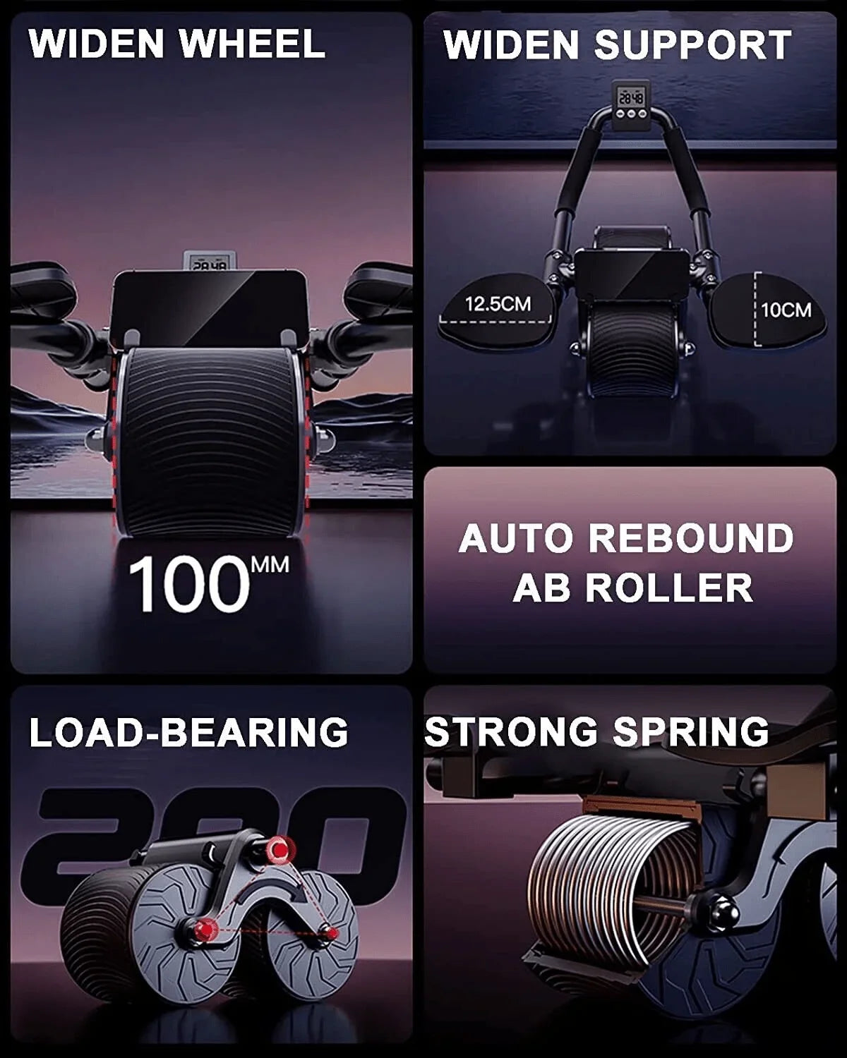 Ab Roller Wheel Workout Abdominal Fitness Wheel For Core Muscles Training Automatic Rebound Ab Roller With Timer Ergonomic Design