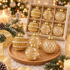 6 Pcs 6cm Gold Clear 3 Designs Glitter Pearl Christmas Balls Shatterproof Xmas Tree Hanging Ornaments for Holiday Party Decor