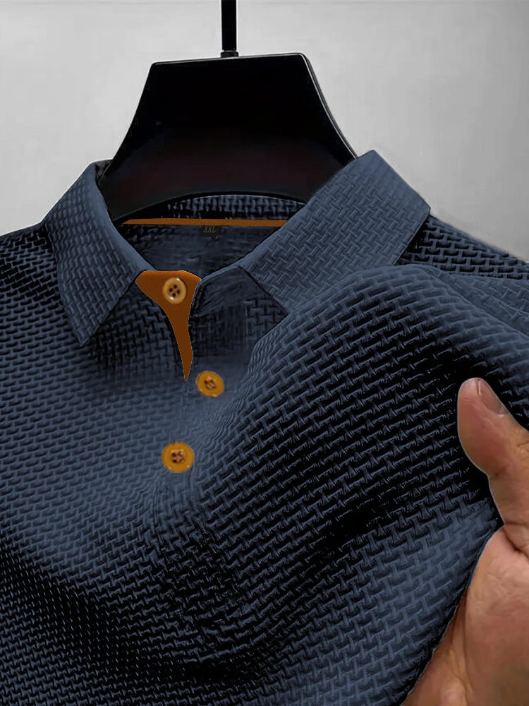 Summer ice silk lapel men's short-sleeved T-shirt men's clothing top