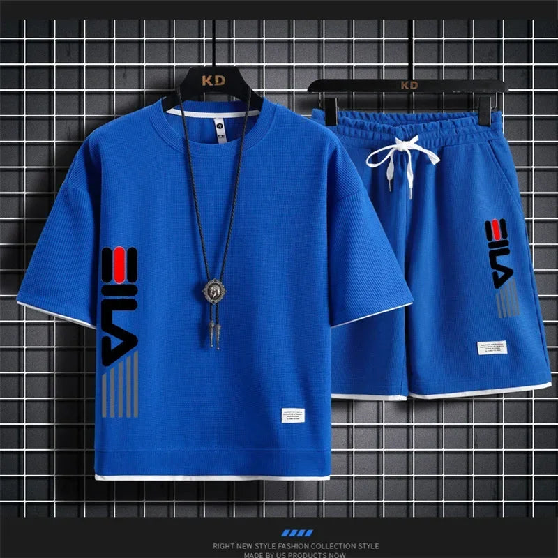 2025 Summer New Casual Men's short-sleeved T-shirt and Shorts 2-piece outdoor men's round-neck short-sleeved sportswear set