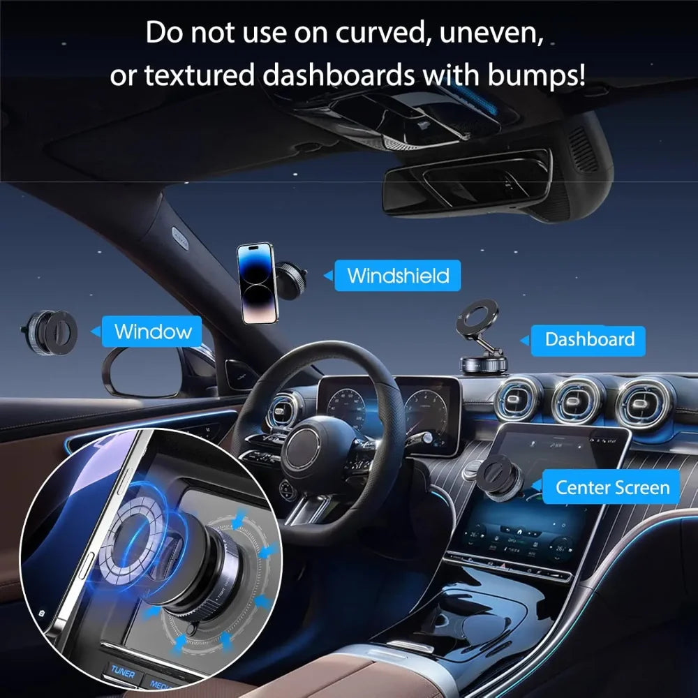 Magnetic Suction Phone Holder, Foldable and Retractable Hands-Free Suction Cup Phone Mount for Car/Gym/Mirror/Smooth Surface