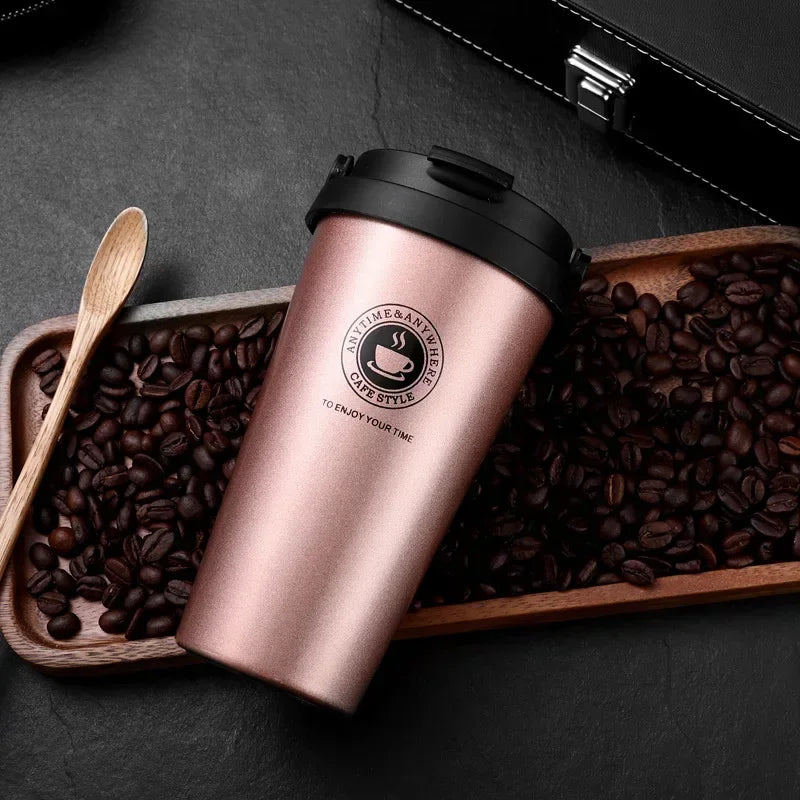 Travel Coffee Cup with Lid and Handle 500ml Insulated Double Wall Leak-Proof Thermos Mug Vacuum Stainless Steel Tea Tumbler