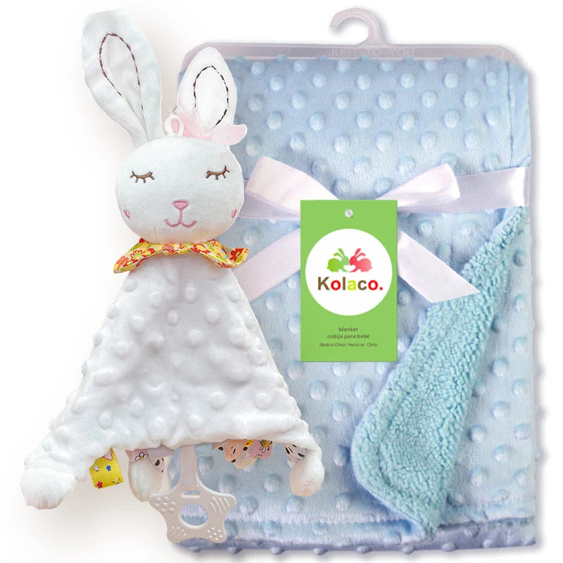 Personalized Newborn Baby Blanket with Name Custom Dot Minky Stroller Swaddle Set Security Towel Baby Shower Gift for Infant Boy
