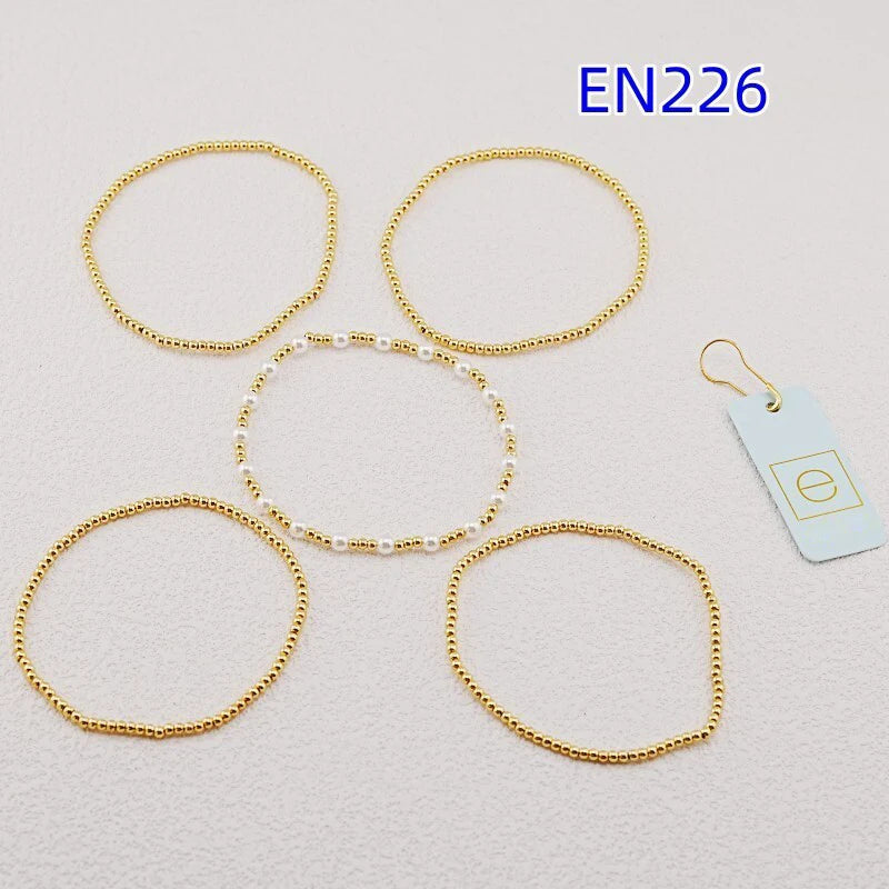 VKVVA Fashion Jewelry Gold-Plated Beaded Faux Pearl 5pcs Layered Stretch Bracelet Set for Women Birthday Gifts, Unique Gift