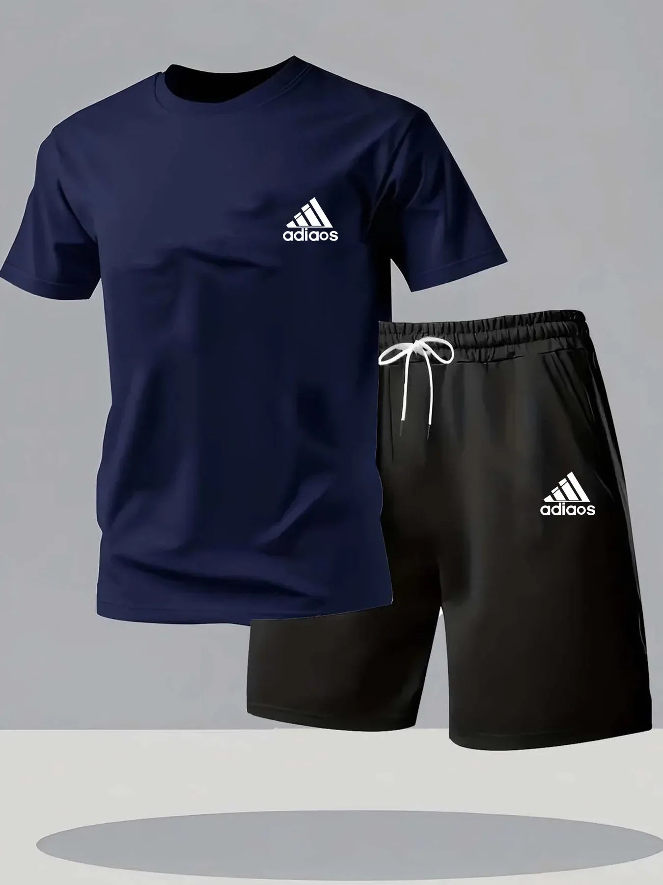 2026 new men's summer fitness sportswear, short sleeved T-shirt and shorts two-piece set, breathable quick casual wear.