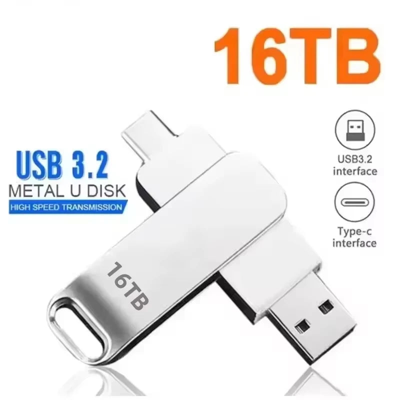 16TB USB 3.2 Flash Drives High Speed Transfer Metal Pendrive Memory Card Pendrive Flash Disk Memoria Waterproof Stick 2026 NEW