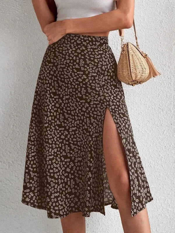 2023 Summer New European and American Floral Half Skirt  Cross border Foreign Trade Split A-line Wrap Hip Mid Waist Long S