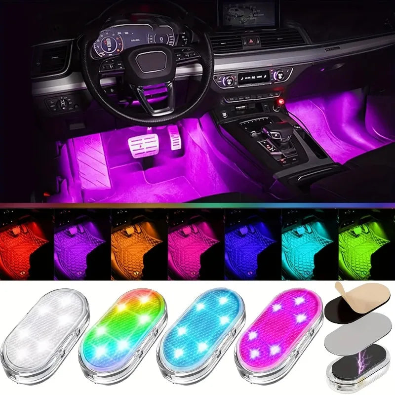 Wireless RGB LED Car Interior Light Rechargeable USB Car Ambient Atmosphere Lamp Easy Install for Auto Door Foot Trunk