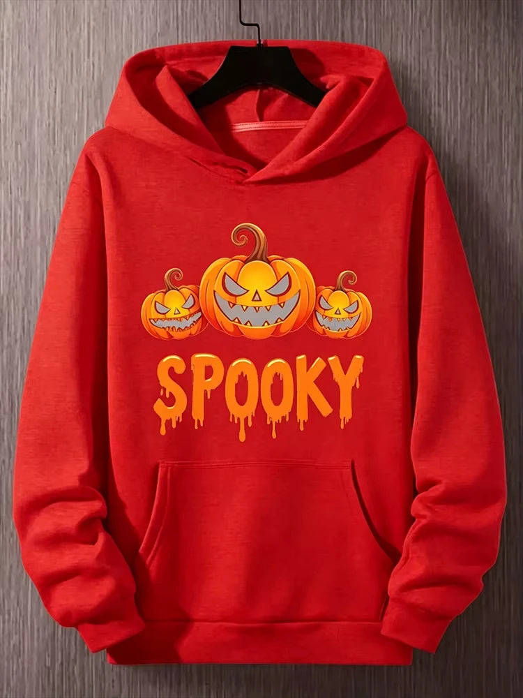 2026 Men Halloween Hoodie Spooky Pumpkin Graphic Print Pullover Hooded Sweatshirt Autumn Casual Long Sleeve Streetwear Tops