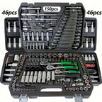 150/46pcs Auto Mechanical Repair Tool Set, Multifunctional with Socket, Wrench And Ratchet Set, Auto Repair, Mechanical Toolkit