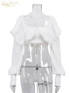 Clacive Sexy Slim White Women's Top 2025 Fashion Square Collar Long Sleeve Crop Top Elegant Classic Solid Tops Female Clothing