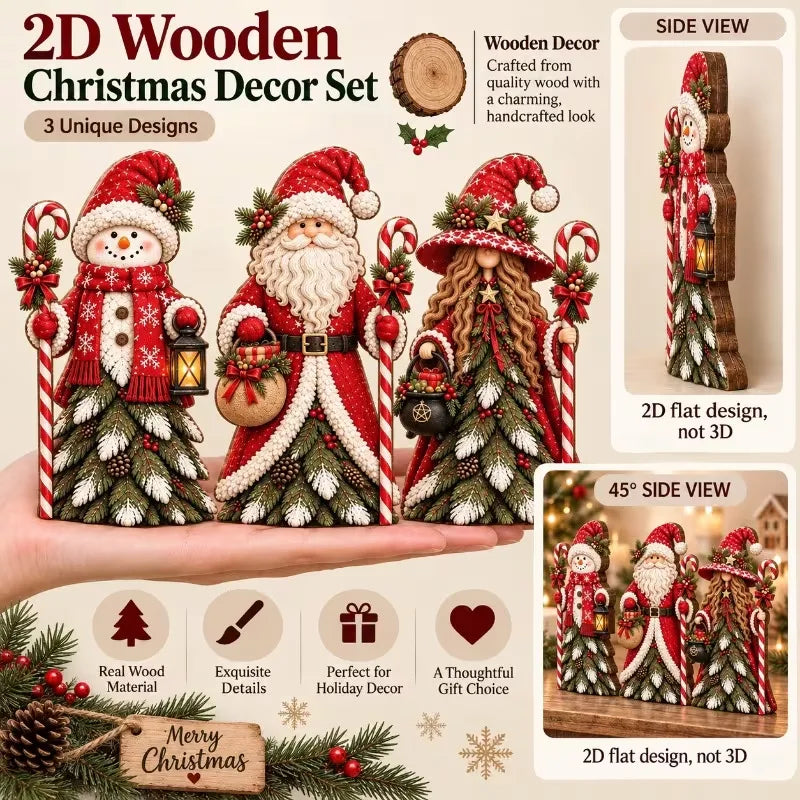 2026 Christmas Wooden Ornaments Holiday Desktop Decoration Snowman Santa Claus Witch Character Ornament Home Furnishings