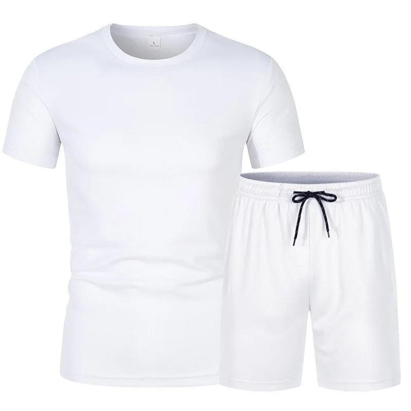 2026 Men's running Sets Short Sleeve T-shirt+Shorts 2-piece Sets Slim Fit Mesh Breathable Jogging Gym Sportswear Clothing summer