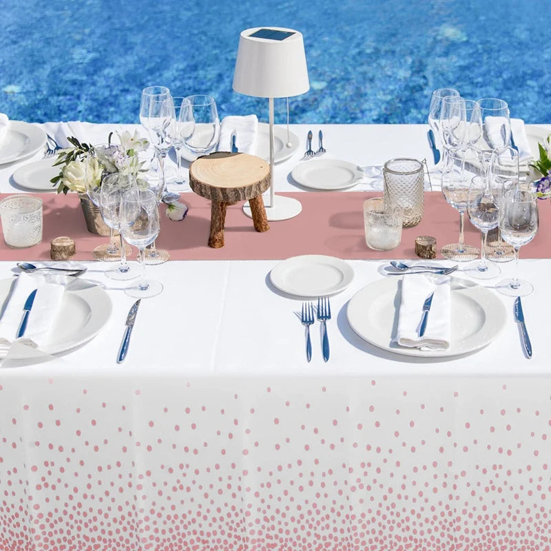1set Disposable Plastic Tablecloths Satin Table Runner Set Dot Tablecloth Satin Table Runner For Party
