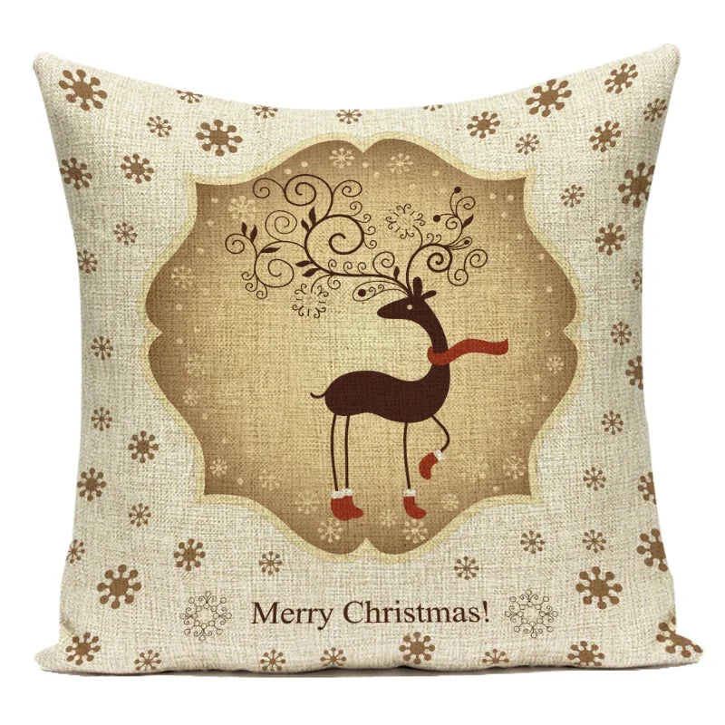 Merry Christmas Cute Cartoon Decorative Pillows Case Santa Christmas Tree Deer Snowman Polyester Cushion Cover For Bed Room