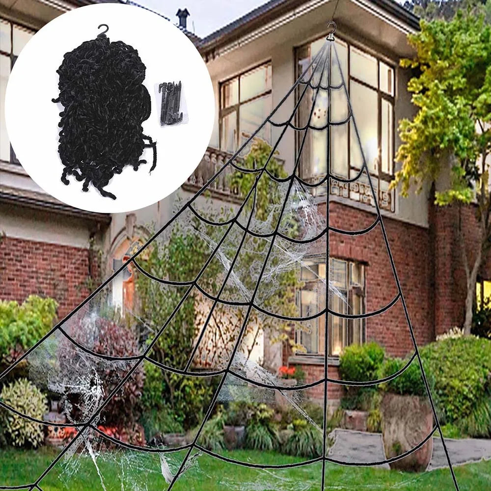 Halloween Triangle Spider Web,5m Large Plush Simulation Spider Web,Haunted Home Outdoor Yard Decoration Props