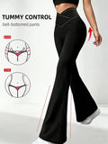 A Single Piece of Elegant High-Waisted Black Pants with Built-In Abdominal Support and Vertical Leg-Lifting Design, Made from Soft and Stretchy Fabric Suitable for All Seasons, Perfect for Casual Sports Occasions and Formal E