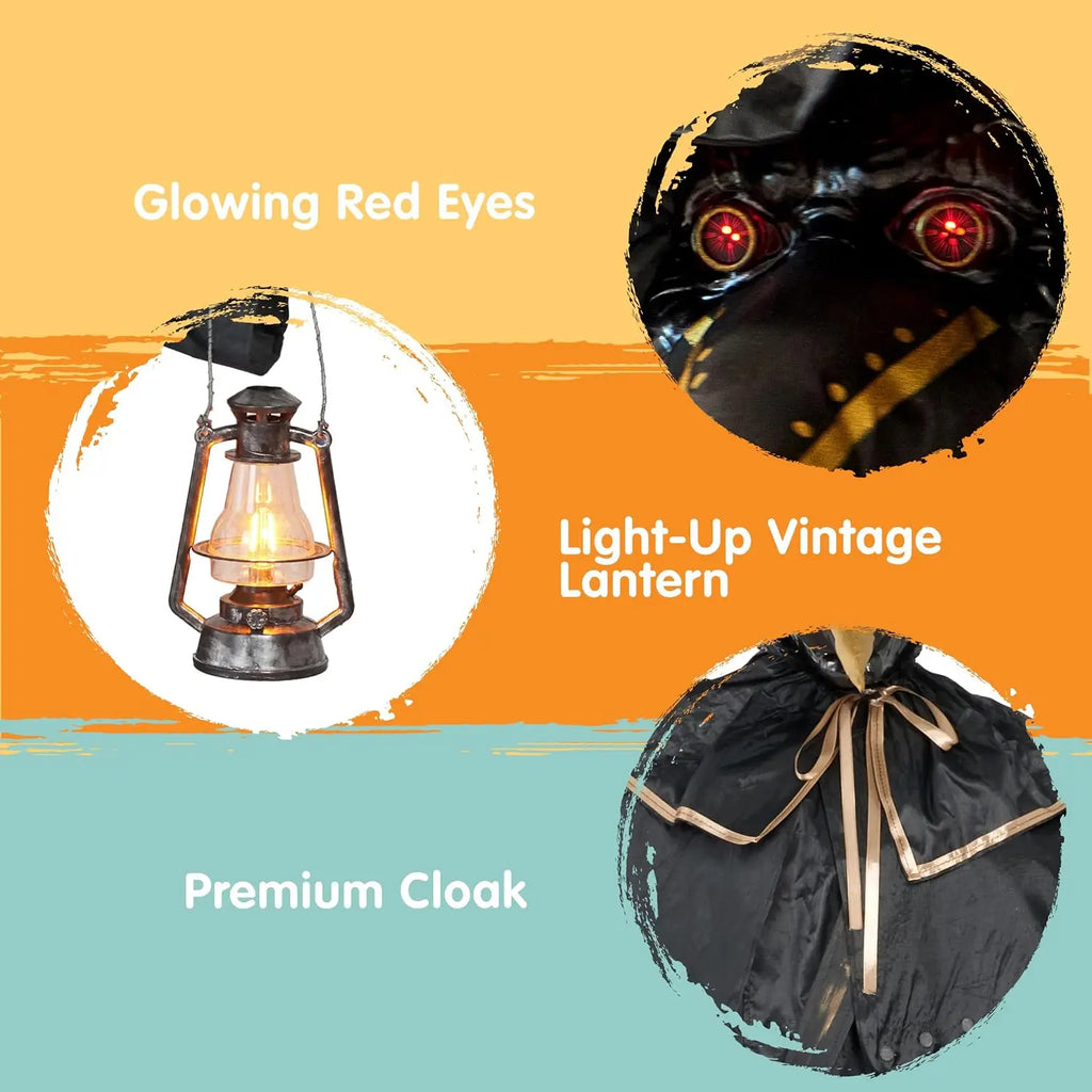 74.8" Halloween Decoration Outdoor Animatronic Ghost Doctor Sound Activated Life-Size Standing Ghost with Rotating Head, LED Eyes Lantern, Scary Haunted House Props for Garden Yard Lawn