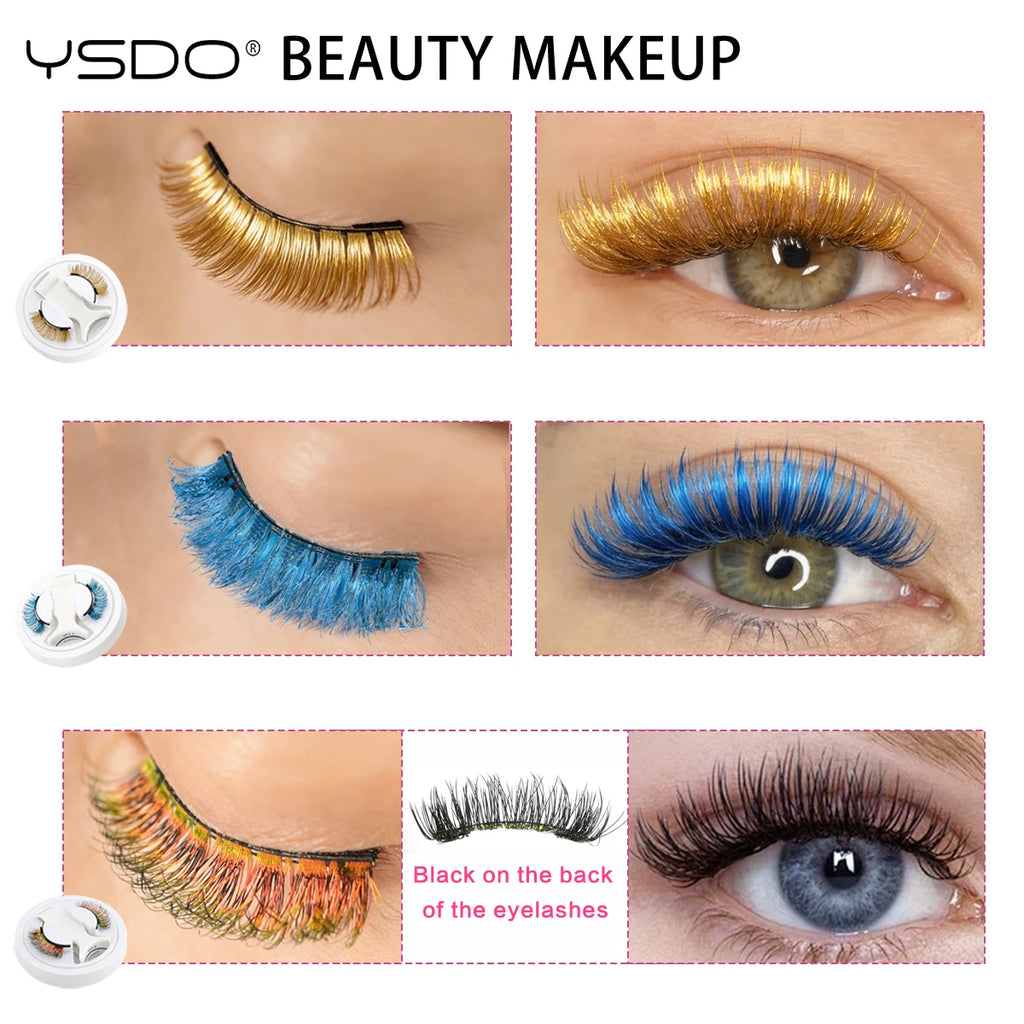 YSDO Colored Magnetic Eyelashes Natural Faux 3D Mink Lashes Reusable Makeup Party Cosplay Shiny Colorful Magnet False Lashes
