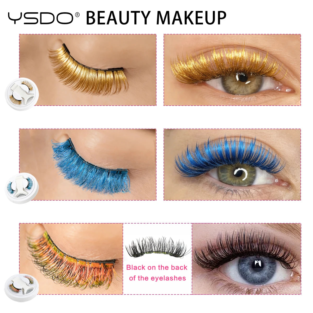 YSDO Colored Magnetic Eyelashes Natural Faux 3D Mink Lashes Reusable Makeup Party Cosplay Shiny Colorful Magnet False Lashes