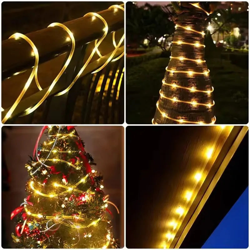LED Solar Rope Lights Outdoor 50/100/200LEDs 8 Modes waterproof String lights for Garden Christmas Halloween Weddings Decor