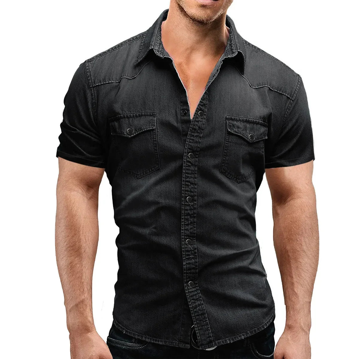 New 2026 Men's Denim Shirt Fashion Short Sleeve Soft Solid Slim Cowboy Tops Men Trend Streetwear Vintage Casual Cardigan T-shirt