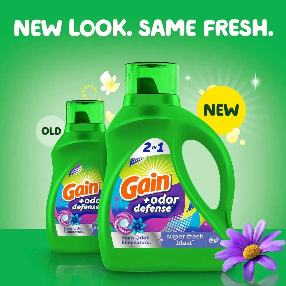 Gain Odor Defense Liquid Laundry Detergent, Super Fresh Blast, 194 fl oz, 134 Loads, HE Compatible