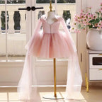 Jill Wish J535 Floral Pink Flower Girl Dress with Cap Flowers Princess Toddler Kids Wedding 1st Birthday Pageant Party Ball Gown