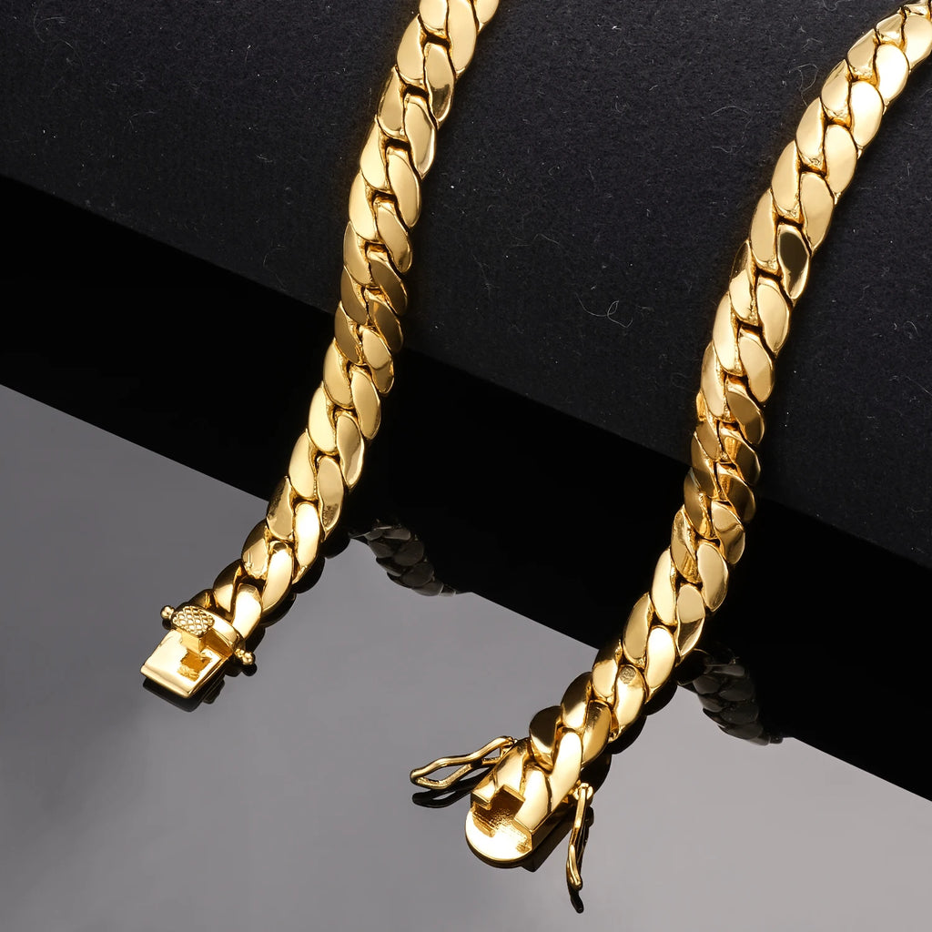 Hip Hop Bling Gold Color Cuban Link Chain Necklaces Tank Chain Men's Whip Chain Necklace Men Rapper Jewelry Drop Shipping
