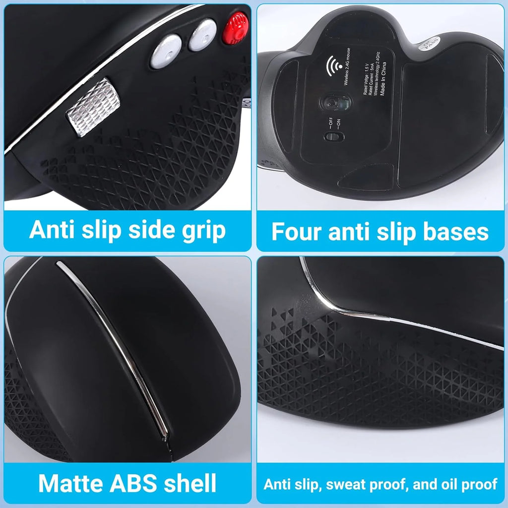 Wireless Ergonomic Vertical Mouse USB Wireless Mouse Side Roller Slient Click Mouse for Computer Laptop