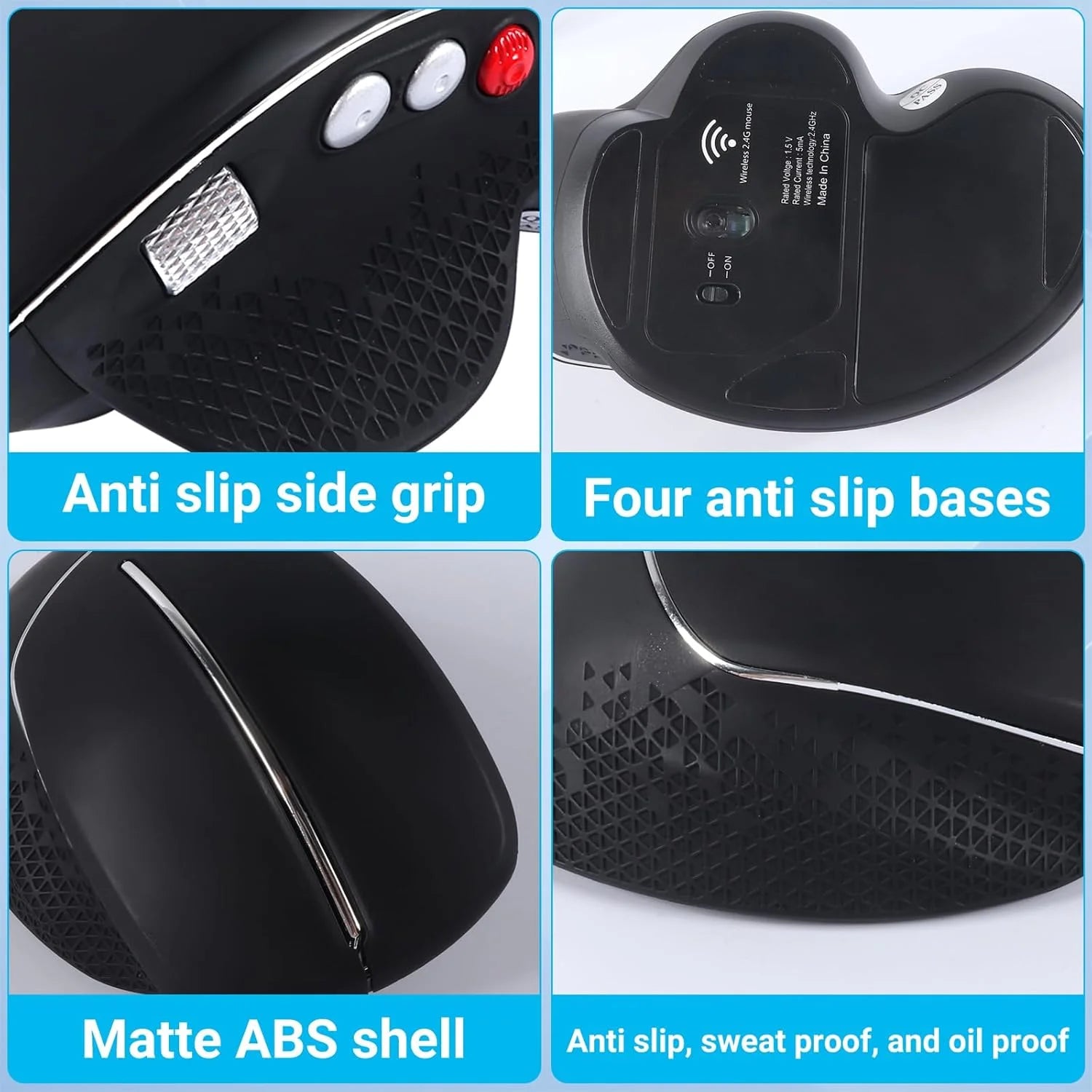 Wireless Ergonomic Vertical Mouse USB Wireless Mouse Side Roller Slient Click Mouse for Computer Laptop