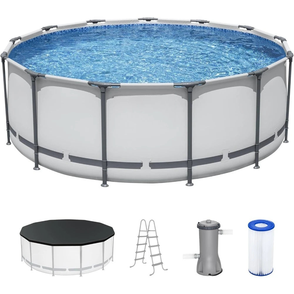Round Metal Frame Above Ground Swimming Pool Set 13 Feet x 48 Inch with Filter Pump Ladder Cover for Outdoor