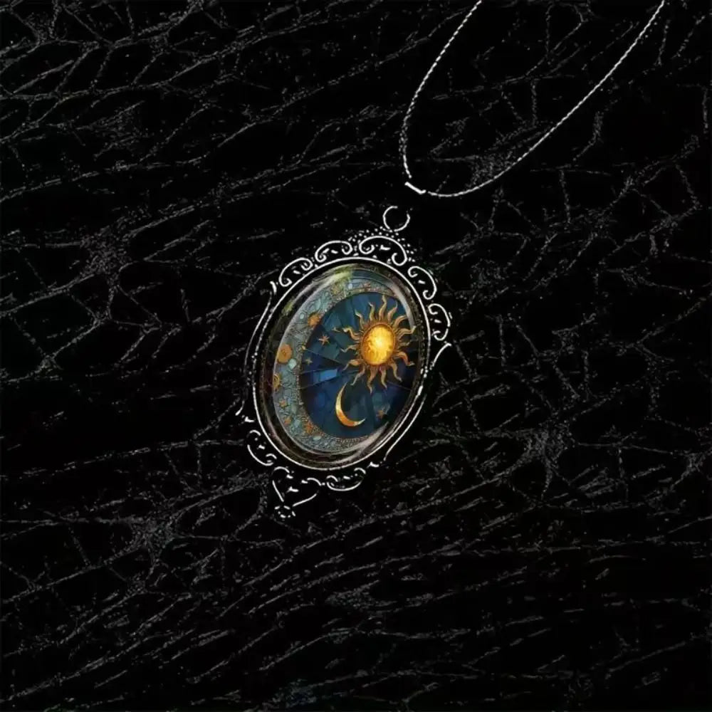 Gothic Glass Pendant Necklace for Women Sun Moon Punk Style Charm Necklace Vintage Cameo Rope Chain Witch Accessories