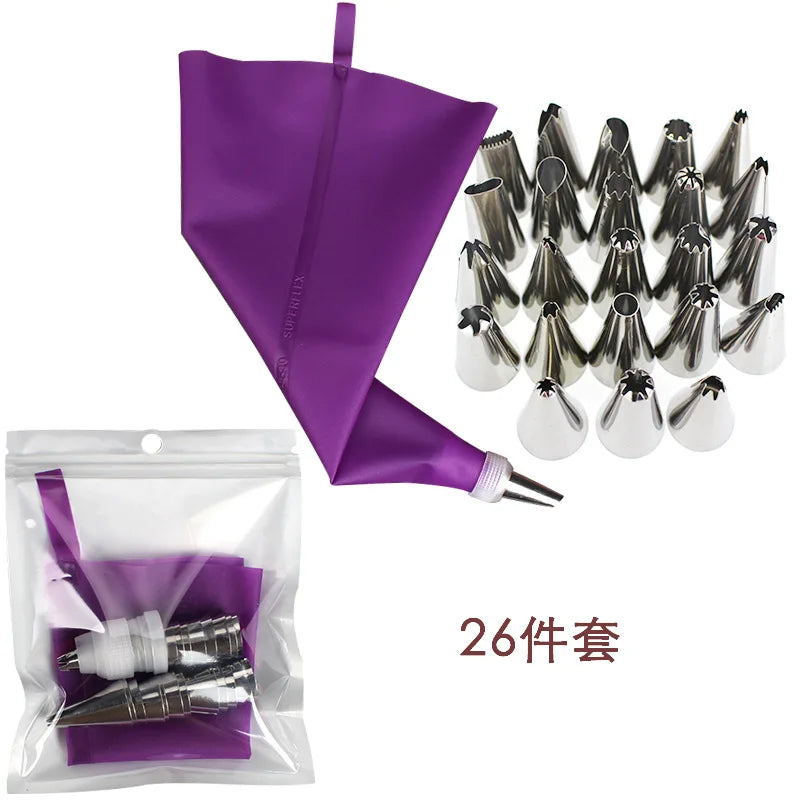 8/14/50pcs Purple Silicone Pastry Bags Tips Kitchen DIY Cake Icing Piping Stainless Nozzle Reusable Cream Decorating Mouth Tools