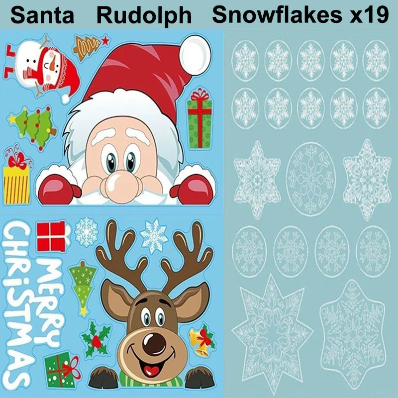 Christmas Window Cling Stickers Santa Claus Reindeer Snowflake Gift Box Window Decals for Xmas Home Shop Glass Door Window Decor