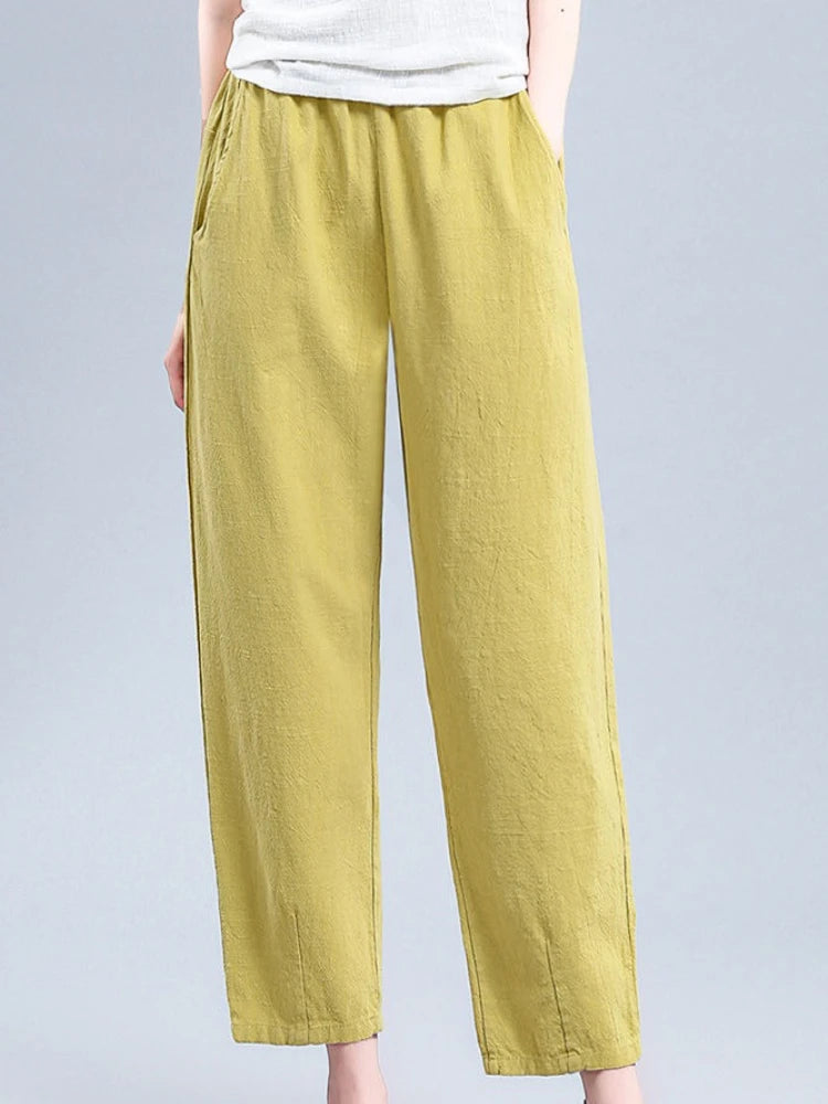 Pants For Women Loose Baggy Trends 2025 All Medium New In Outfits One Size High Quality Casual Xxl G Woman Trousers Cotton Linen