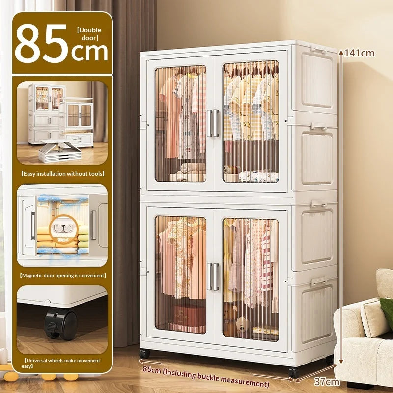 Foldable Plastic Kids Wardrobe Closet Portable Clothes Storage Cabinet Baby Nursery Organizer Space Saving Easy Assembly