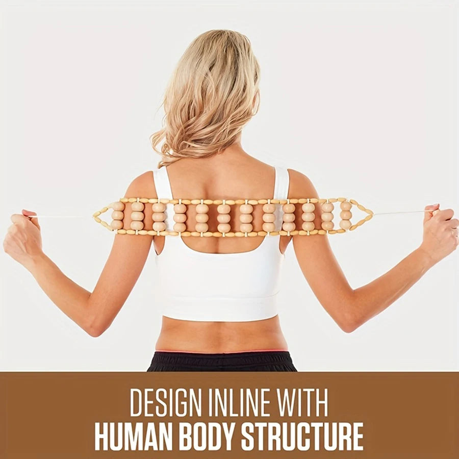 Wood Back Massage Roller Rope Tool,Wood Massage Tools,Portable Handheld Rolling,Self Massage Strap for Back Neck Shoulders Legs