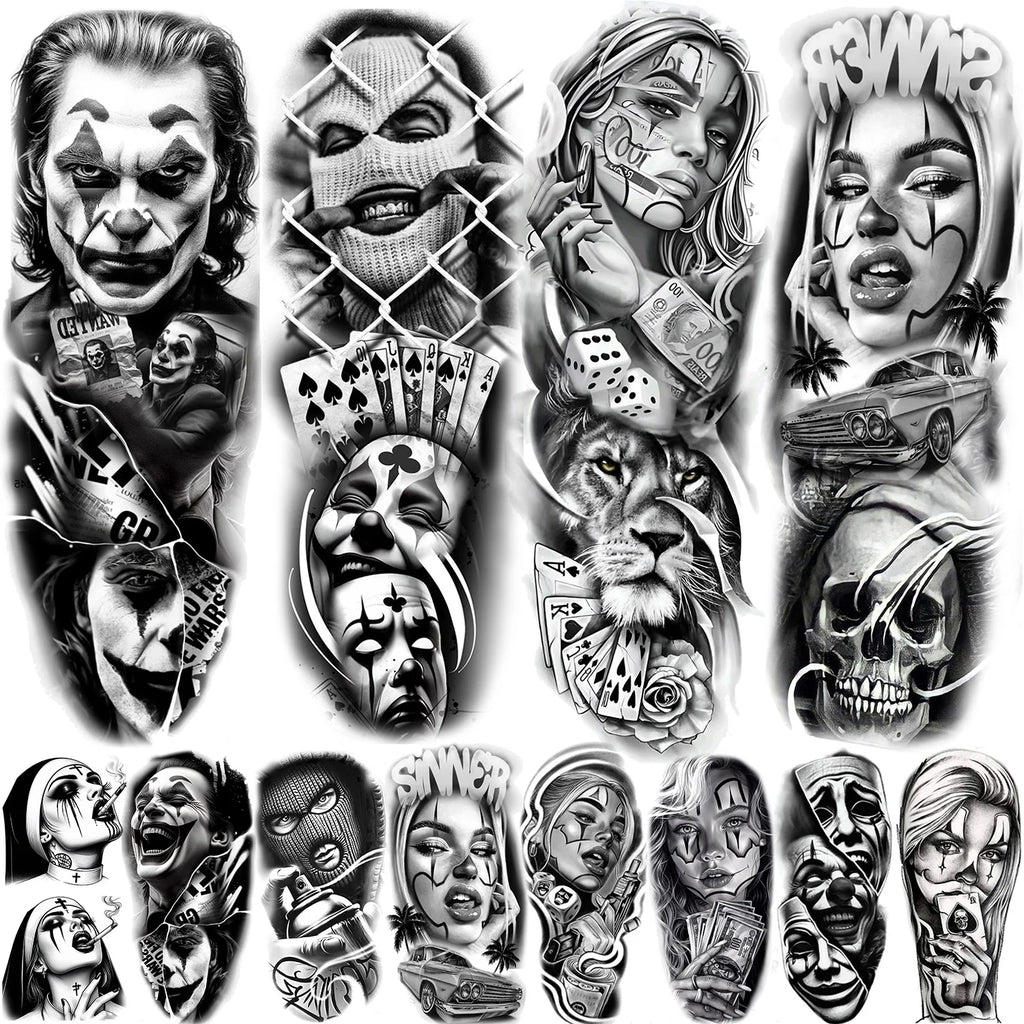 1 Sheet Full Arm Robber Gangster Temporary Tattoos For Men Women Waterproof  Tatoo Sleeve Realistic Bad Guy Fake Tattoos Sticker