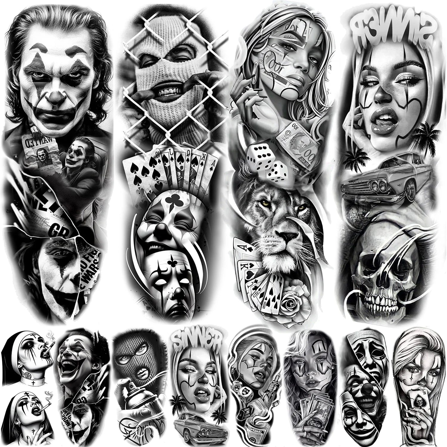 1 Sheet Full Arm Robber Gangster Temporary Tattoos For Men Women Waterproof  Tatoo Sleeve Realistic Bad Guy Fake Tattoos Sticker