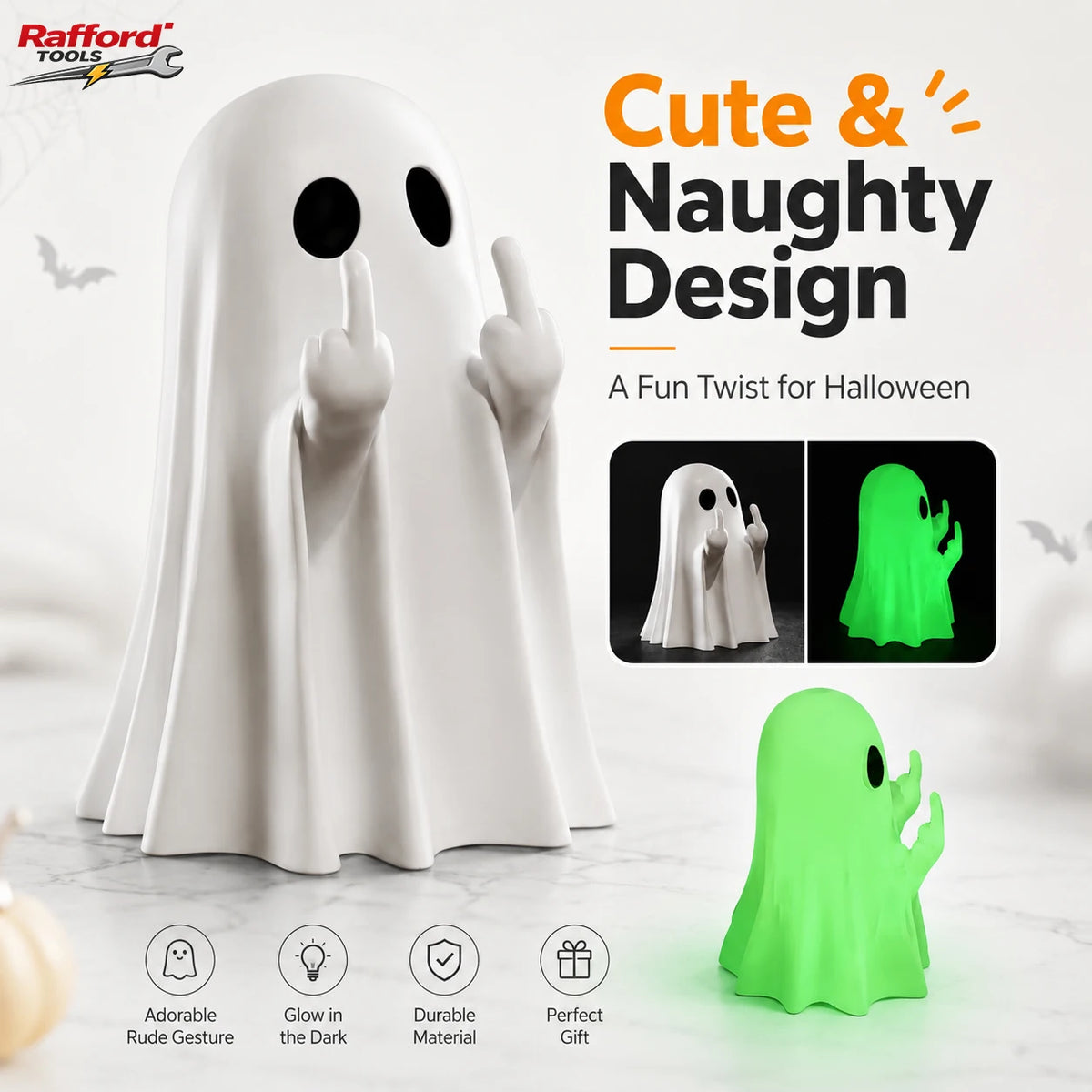 Cute Middle Finger Ghost Statue, Small Halloween Decor for Home, Centerpiece for Coffee Table, Adorable Horror Figure