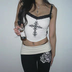 2025 New Women Summer sexy Y2K hot girl slim fit tank top, European and American street style printed lace top for women