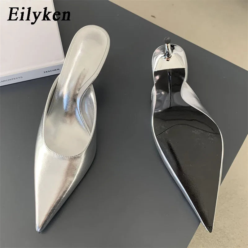 Eilyken New Fashion Mules Women Slippers Summer Pointed Toe Thin High Heels Shoes Concise Casual Vacation Female Sandals