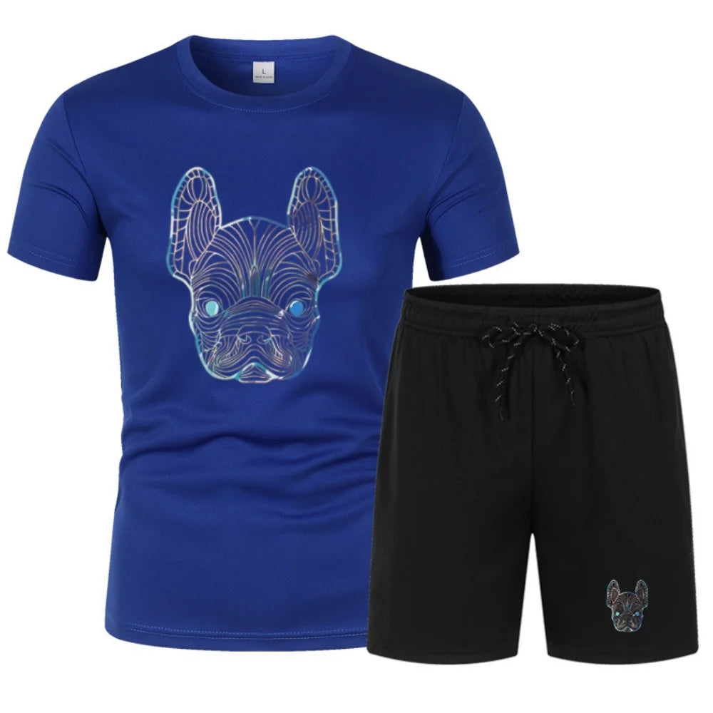 Men's Summer Breathable Mesh Running and Soccer Sportswear Two-Piece Set, Casual Fitness Brand Set, Lightweight, Quick-Drying, S