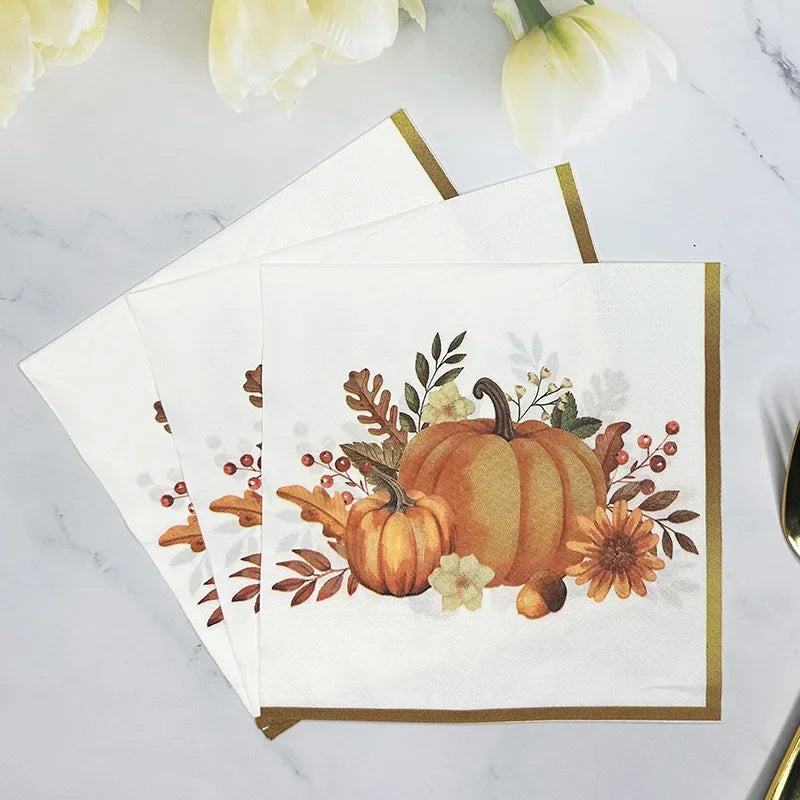 New Pumpkin Gold Trimmed Colourful Napkins Halloween Ambiance Paper Placemats Thanksgiving Party Paper Butterfly Bart Paper