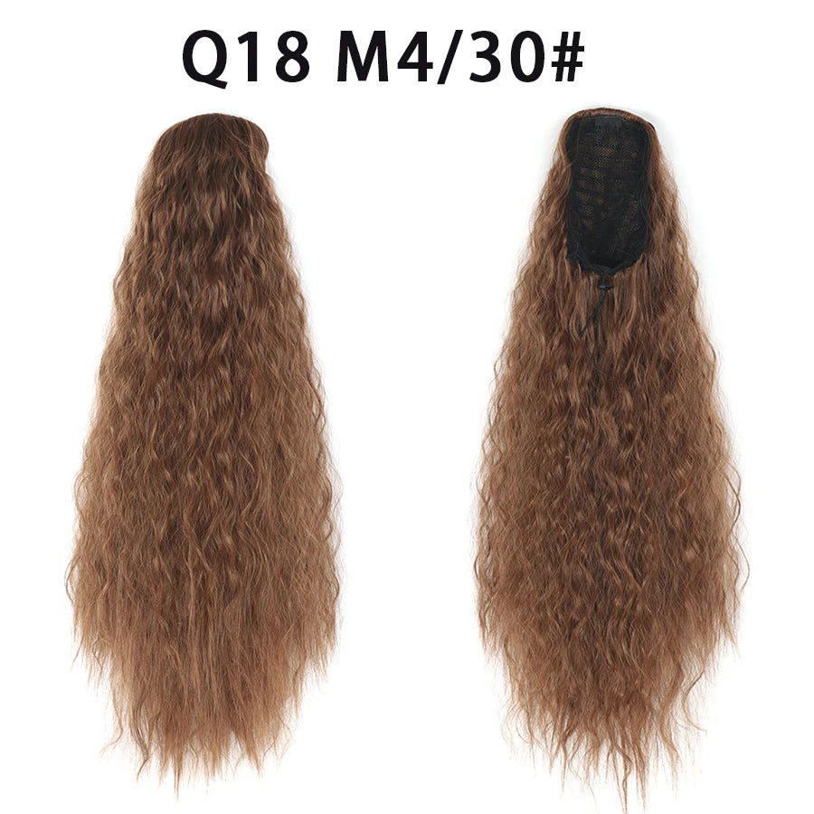 22 Inch Drawstring Ponytail Extension Curly Wave Long Ponytail Hair Extension Synthetic Corn Wavy Drawstring Ponytail Extensions