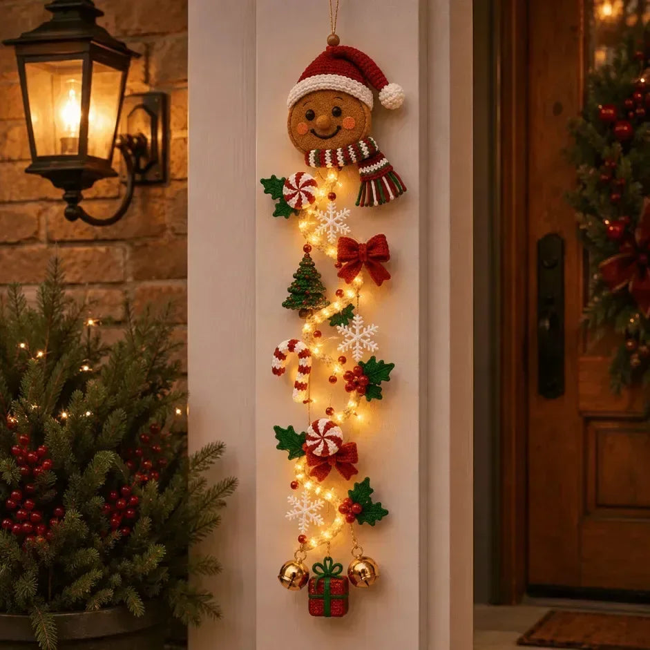 Glowing Christmas Door Hanger LED Handmade Crochet Santa Xmas Tree Bell Ornament Home Wall Front Door Navidad New Year Ornaments