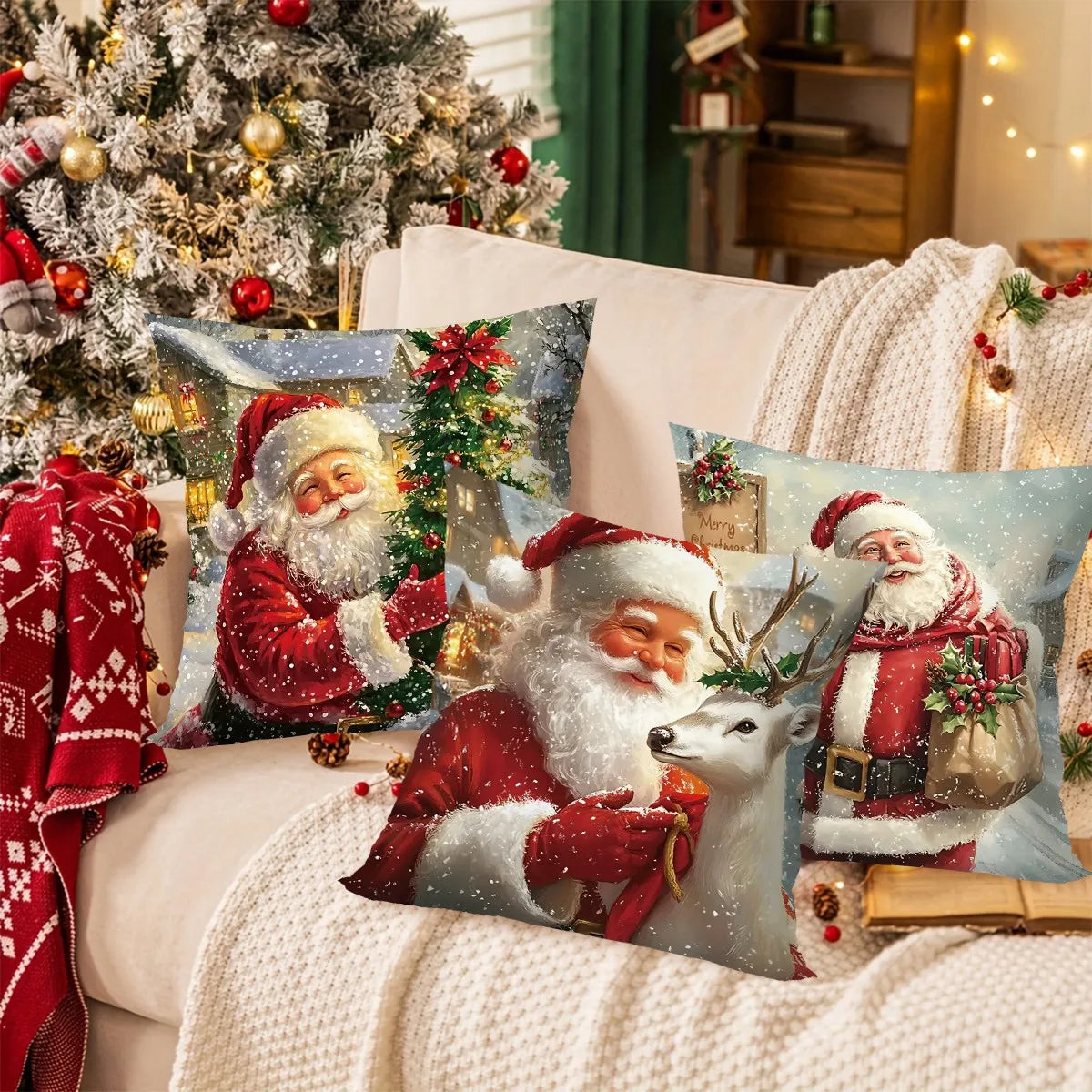 Christmas Throw Pillow Cover Santa Snowman Decorative Pillowcase for Sofa Bed Cushion Case for Christmas Home Decor Navidad 2025